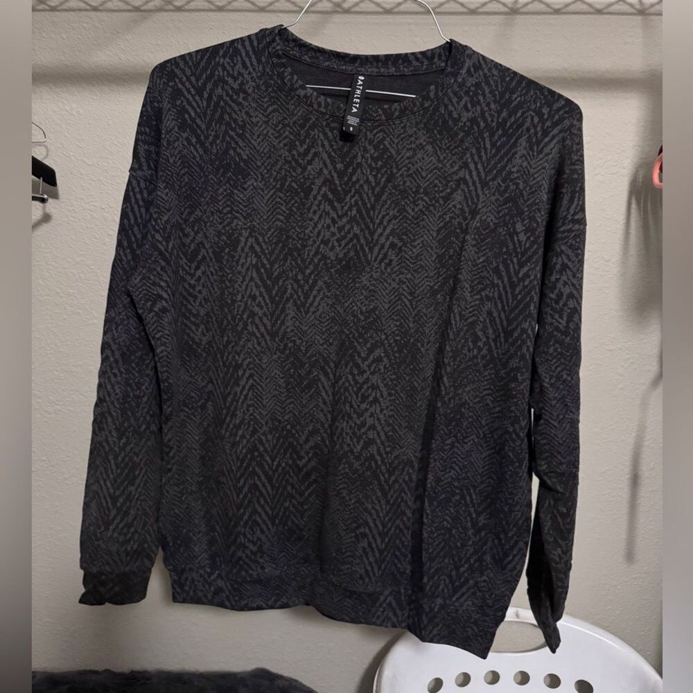 Athleta Black Crewneck Sweatshirt Size S Graphic Print Lyocell Cotton Modal